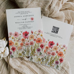 Boho Wildblume Wedding QR Code Einladung