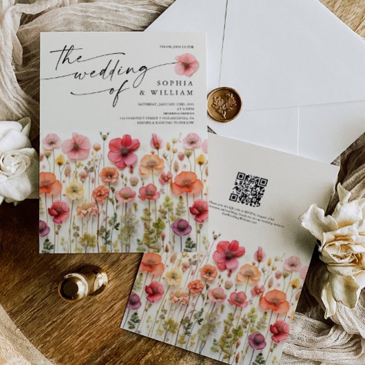 Boho Wildblume Wedding QR Code Einladung