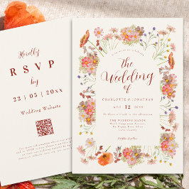 Boho Wildblume Wedding QR Code Einladung