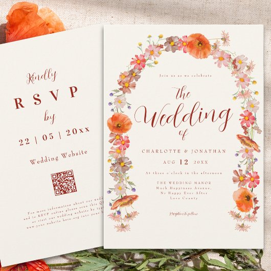 Boho Wildblume Wedding QR Code Einladung