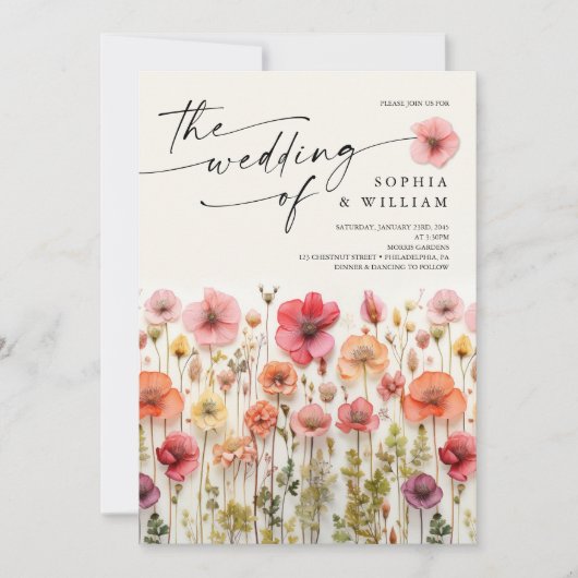 Boho Wildblume Wedding QR Code Einladung (Vorderseite)