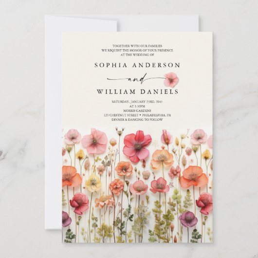 Boho Wildblume Wedding QR Code Einladung (Vorderseite)