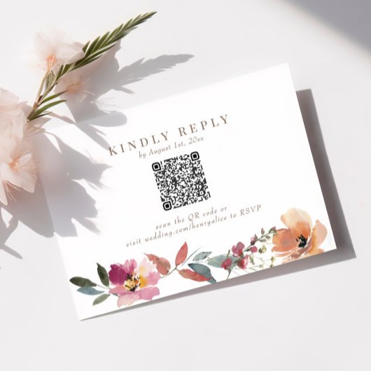 Boho Wildblume Wedding QR Code RSVP Card