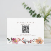 Boho Wildblume Wedding QR Code RSVP Card Karte (Stehend Vorderseite)