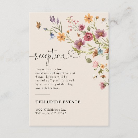 Boho Wildblume Wedding Reception Enclosure Card Begleitkarte (Vorderseite)