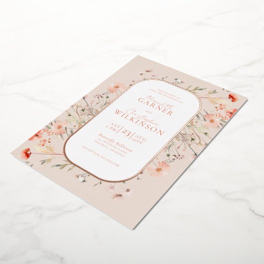 Boho Wildblume Wedding Rose Gold Folieneinladung (Gedreht)