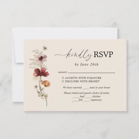 Boho Wildblume Wedding RSVP Card (Vorderseite)