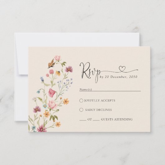 Boho Wildblume Wedding RSVP Card Karte (Vorderseite)