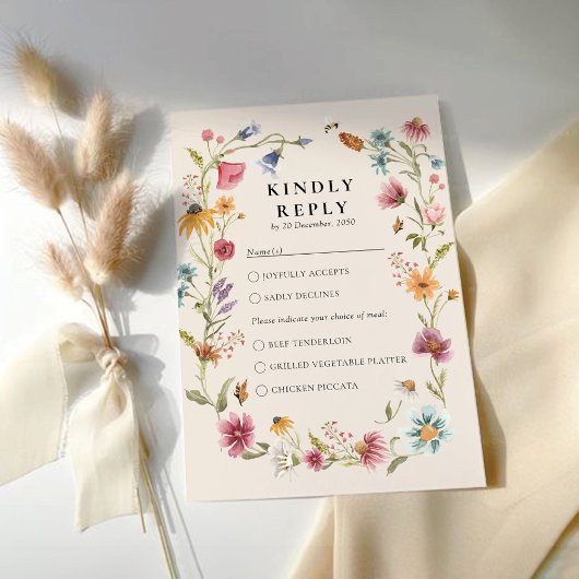 Boho Wildblume Wedding RSVP Card Karte