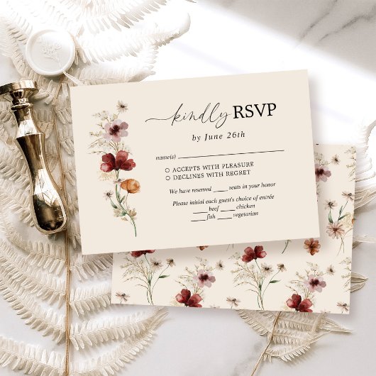 Boho Wildblume Wedding RSVP Card Karte