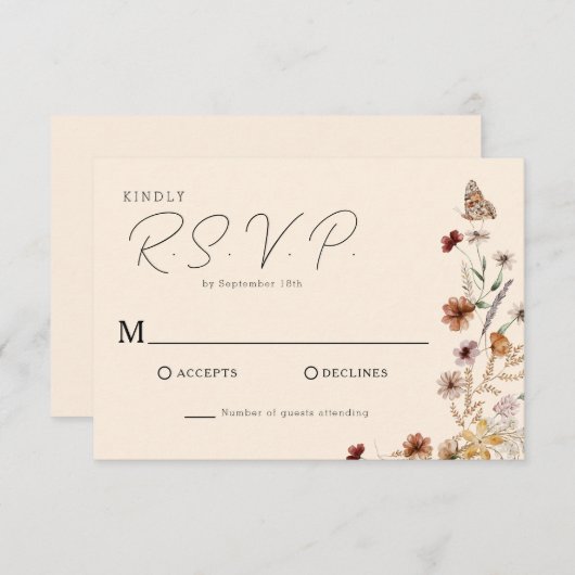 Boho Wildblume Wedding RSVP Karte (Vorne/Hinten)