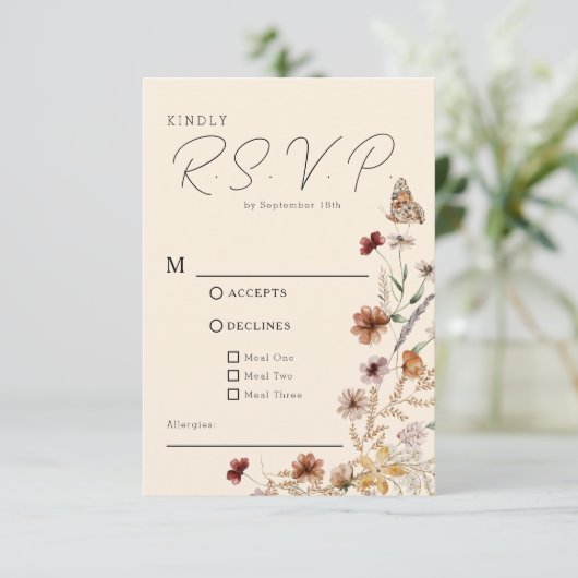 Boho Wildblume Wedding RSVP Karte (Stehend Vorderseite)