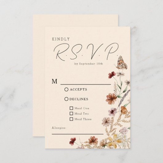 Boho Wildblume Wedding RSVP Karte (Vorne/Hinten)