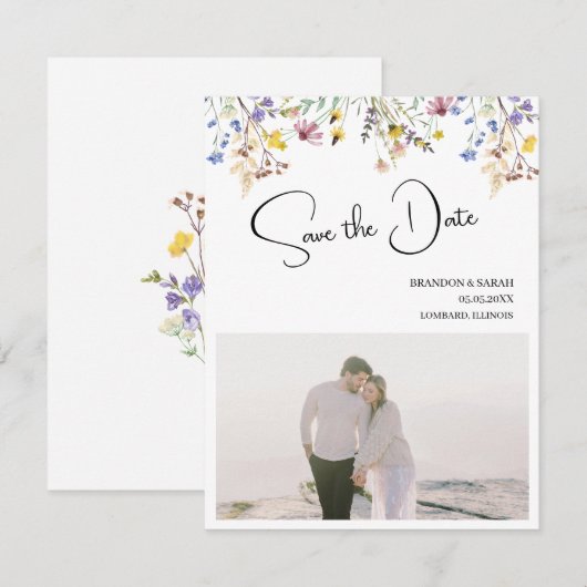 Boho Wildblume Wedding Save The Date (Vorne/Hinten)