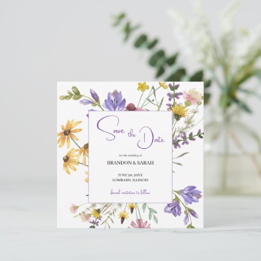 Boho Wildblume Wedding Save The Date (Stehend Vorderseite)