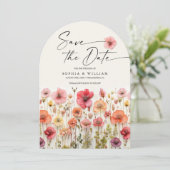 Boho Wildblume Wedding Save the Date Arch Einladung (Stehend Vorderseite)