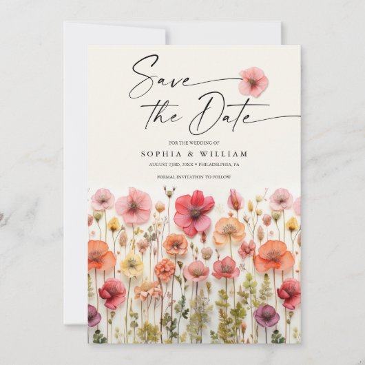 Boho Wildblume Wedding speichert das Datum Einladung (Vorderseite)