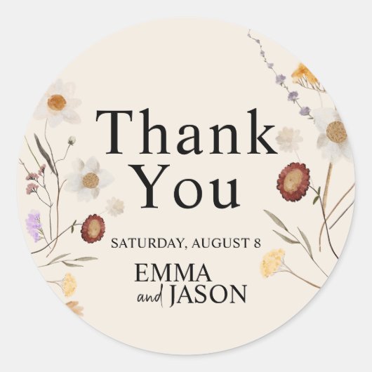 Boho Wildblume Wedding Sticker (Vorderseite)