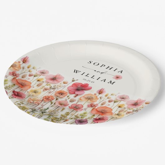 Boho Wildblume Wedding Table Deco Pappteller (Schrägansicht)