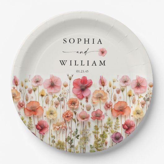 Boho Wildblume Wedding Table Deco Pappteller (Vorderseite)