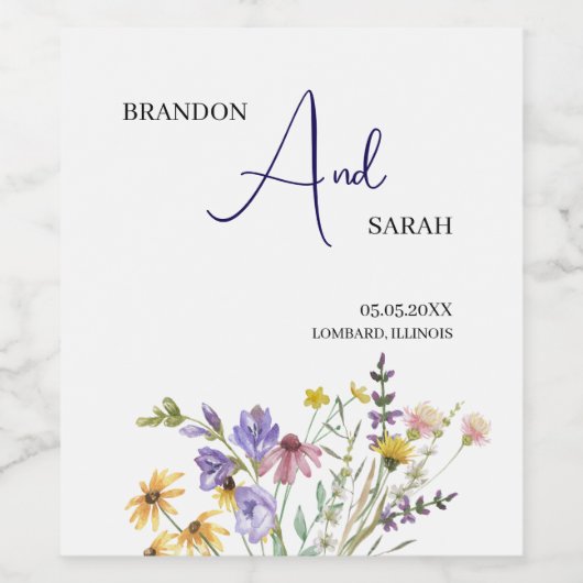 Boho Wildblume Wedding Weinetikett (Einzelnes Label)