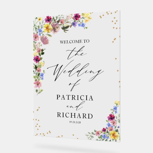 Boho Wildblume Wedding Welcome Sign Acrylschild (Winkel)