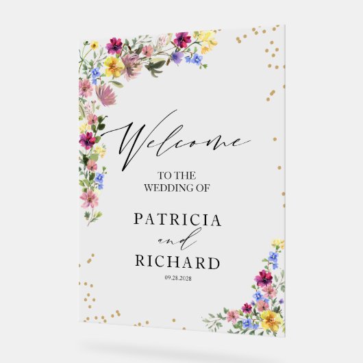 Boho Wildblume Wedding Welcome Sign Acrylschild (Winkel)