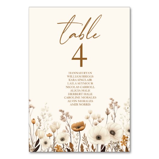 Boho Wildblume Wild Blume Blumengarten Hochzeit Tischnummer (Vorderseite)