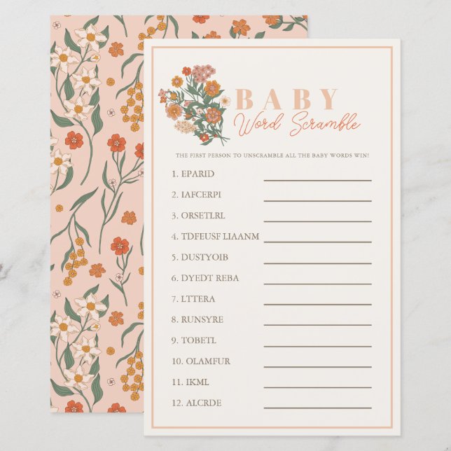 Boho Wildblume Word Scramble Baby Showspiel (Vorne/Hinten)