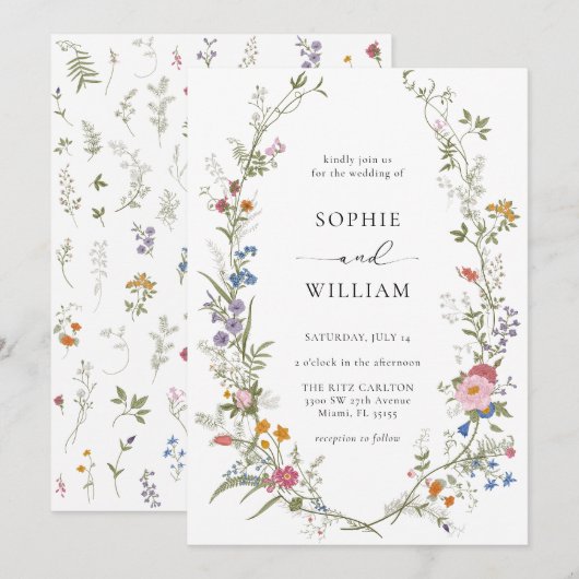 Boho Wildblume Wreath Wedding Einladung (Vorne/Hinten)