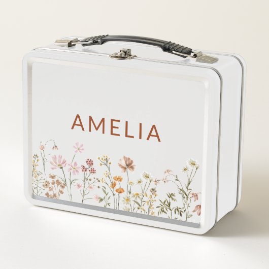 Boho Wildblume zurück zur Schule Metall Brotdose (Vorderseite)