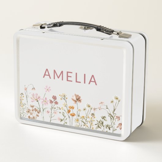 Boho Wildblume zurück zur Schule Metall Brotdose (Rückseite)