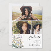 Boho Wildblumen 3 Foto Hübscher Abschluss Einladung (Rückseite)