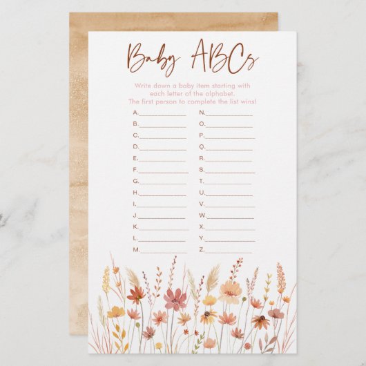 Boho Wildblumen ABC Baby Showspiel (Vorne/Hinten)