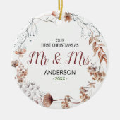 Boho Wildblumen als Mr. und Mrs. Keramik Ornament (Vorne)