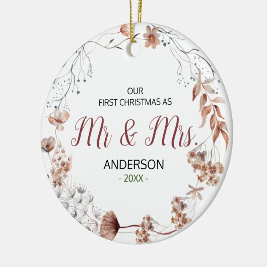 Boho Wildblumen als Mr. und Mrs. Keramik Ornament (Links)