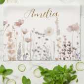 Boho-Wildblumen-Aquarell-Blumen-Name Geschirrtuch (Gefaltet)