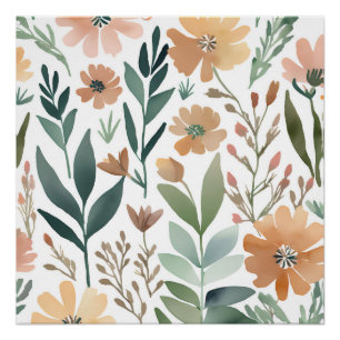 Boho-Wildblumen-Aquarell-Blumen-Pastell  Poster