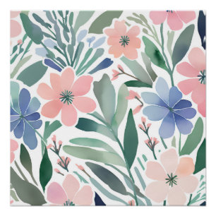 Boho-Wildblumen-Aquarell-Blumen-Pastell  Poster