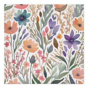 Boho-Wildblumen-Aquarell-Blumen-Pastell  Poster