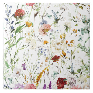 Boho-Wildblumen-Aquarell-Frühlingsblume Fliese