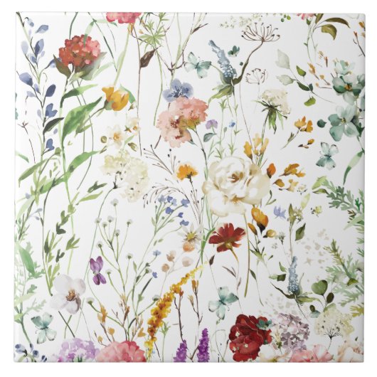 Boho-Wildblumen-Aquarell-Frühlingsblume Fliese (Vorderseite)