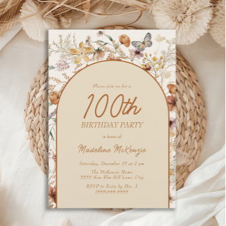 Boho Wildblumen Arch 100. Geburtstag Einladung