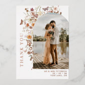 Boho Wildblumen Arch Foto Hochzeit im Herbst Danke Folieneinladung (Vorderseite)