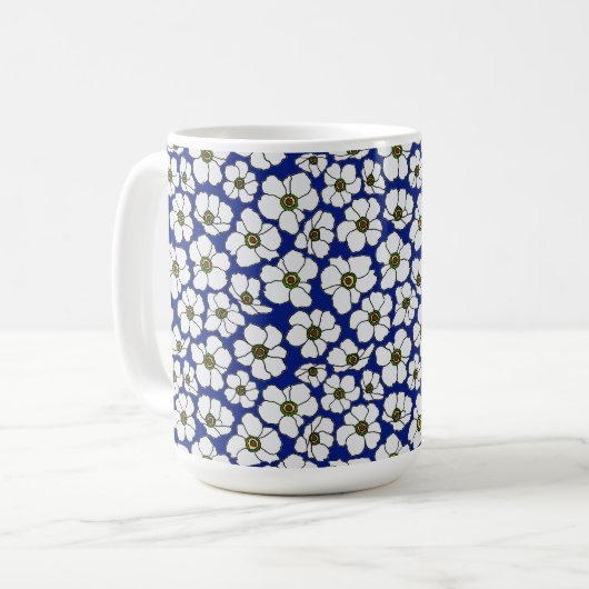Boho-Wildblumen auf Blau Kaffeetasse (Vorderseite Links)