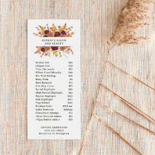 Boho Wildblumen auf Weiß Salon Price List Werbekarte
