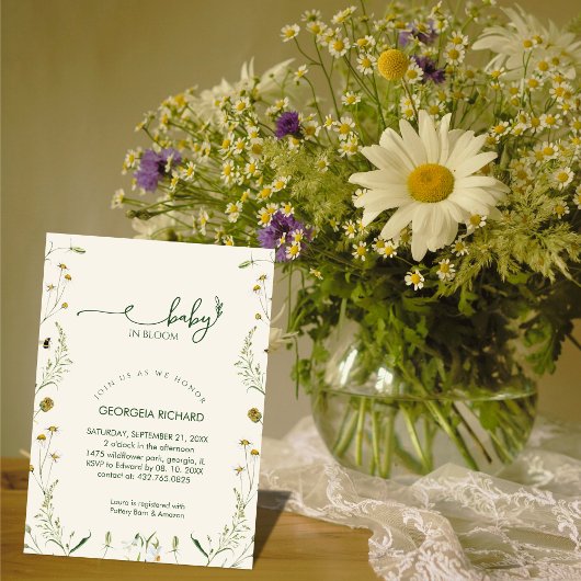 Boho-Wildblumen-Baby-Blüten-Babyshower Einladung