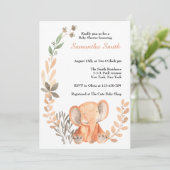 Boho Wildblumen Baby Elephant Babydusche Einladung (Stehend Vorderseite)