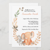 Boho Wildblumen Baby Elephant Babydusche Einladung (Vorne/Hinten)