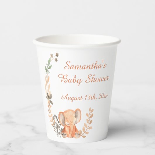 Boho Wildblumen Baby Elephant Babydusche Pappbecher (Vorderseite)